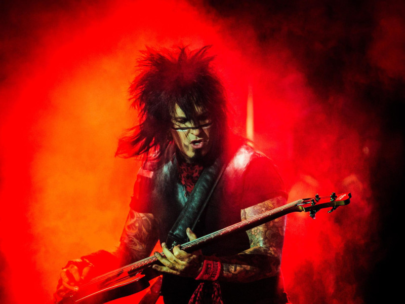 D7P117 May 10, 2013 - Hamilton, Ontario, Canada - Bassist NIKKI SIXX of American heavy metal band Motley Crue on stage at Copps Coliseum in Hamilton. (Credit Image: © Igor Vidyashev/ZUMAPRESS.com)