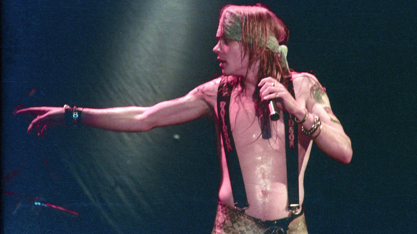 HY49D0 Axl Rose and the original Guns N' Roses, just as their career was taking off, on stage  at Perkin's Palace in Pasadena, CA on December 28, 1987.  Credit: Kevin Estrada / MediaPunch
