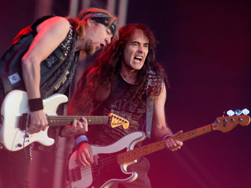 2A7RTD9 Concert with Iron Maiden. Adrian Smith and Steve Harris on stage.Photo Jeppe Gustafsson