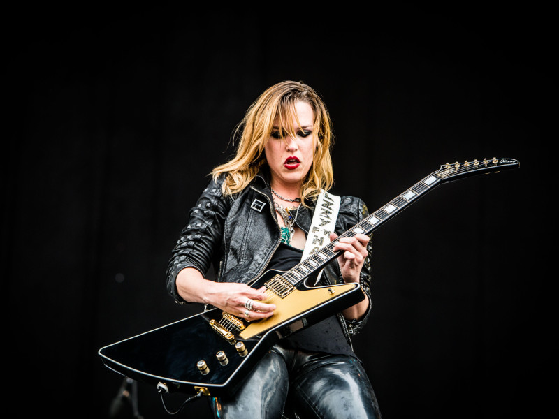 G3J05J Landgraaf, Netherlands. 11th June, 2016. Lzzy Hale of the american hard rock band Halestorm pictured on stage as she performs live at Pinkpop Festival 2016 in Landgraaf Netherlands © Roberto Finizio/Pacificf Press/Alamy Live News
