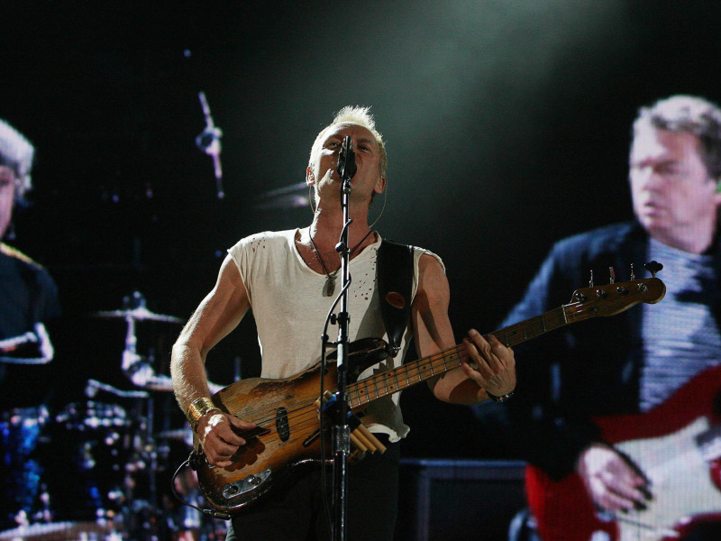 GABRM0 Andy Summers, Sting and Stewart Copeland of The Police perform in concert at Croke Park Stadium in Dublin.