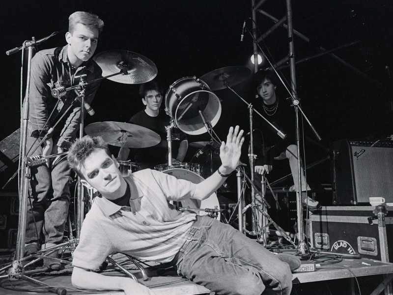 B4NBR1 The Smiths Pop Group Manchester Band Pop Group l r Andy Rouke Mike Joyce drums Johnny Marr and Morrissey centre March 1984