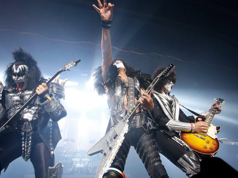 2HBGXTK Gene Simmons, Paul Stanley and Tommy Thayer of Kiss perform in aid of Help for Heroes at The HMV Forum in Kentish Town, London.