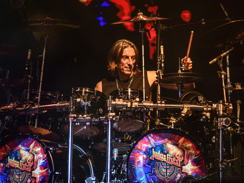 3CAD8T4 Judas Priest (Scott Travis, drums) performing live. Masters of Rock Festival. Buenos Aires