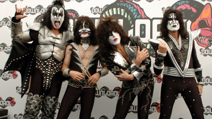 B2A48N Rock band Kiss pose at Download Festival 2008