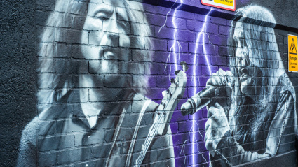 3CF79JF Ozzy Osbourne and Geezer Butler artwork, Navigation Street, Birmingham, West Midlands, England