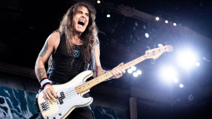 2G6GRNJ ZURICH, HALLENSTADION, SWITZERLAND: Steve Harris, bassist of the British band Iron Maiden, performing live on stage at the Hallenstadion in Zurich, for the ?Legacy of Beast? world tour 2018