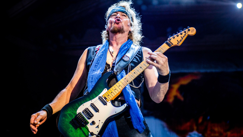 2G6GRPB ZURICH, HALLENSTADION, SWITZERLAND: Adrian Smith, guitarist of the British band Iron Maiden, performing live on stage at the Hallenstadion in Zurich, for the ?Legacy of Beast? world tour 2018