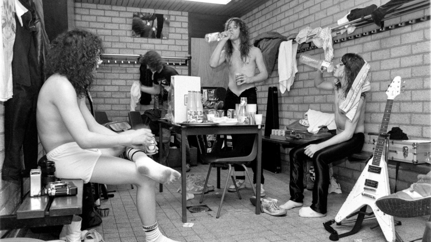 2D89ND3 ZWOLLE, THE NETHERLANDS - FEBR 11, 1984: Metallica in the dressing room just after their first concert in the Netherlands.