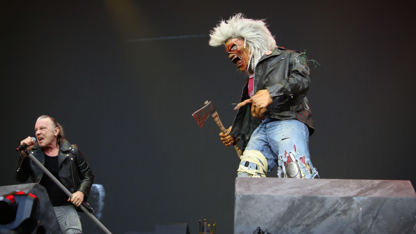 3CDHWD1 June 28, 2025, London, United Kingdom: Bruce Dickinson seen live on stage with band Iron Maiden. Iron Maiden Play London Stadium as part of the Run For Your Lives World Tour. The tour marks 50 years since Steve Harris formed the band. Iron Maiden are calling their tour date at London Stadium their homecoming show with band members coming from the surrounding area and also the band have a long history with football team West Ham. Iron Maiden are Bruce Dickinson on lean vocals, Steve Harris on Bass Guitar, Dave Murray on guitar, Adrian Smith on guitar Janick Gers on guitar and drummer Simon Daws
