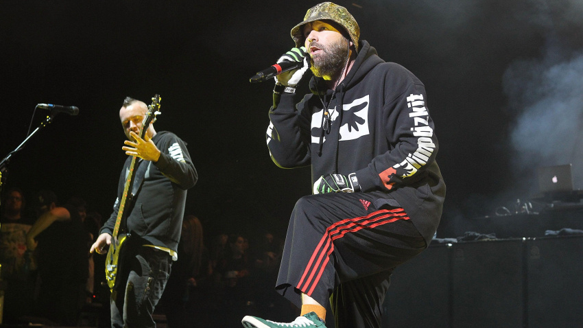 2HBHFMJ Sam Rivers and Fred Durst of Limp Bizkit perform at the NME Show at Brixton Academy in London.