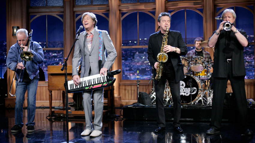 HWY2HW The band, Chicago, with members Robert Lamm on lead vocals and keyboard, Bill Champlain on guitar, Jason Scheff on bass, Keith Howland on guitar, James Pankow on trombone, Walt Parazaider on woodwinds, Tris Imboden on drums and Lee Loughnane on trumpet, perform during a segment of 'The Late Late Show with Craig Ferguson' at CBS Television City in Los Angeles, California, on March 9, 2009. Photo by Francis Specker