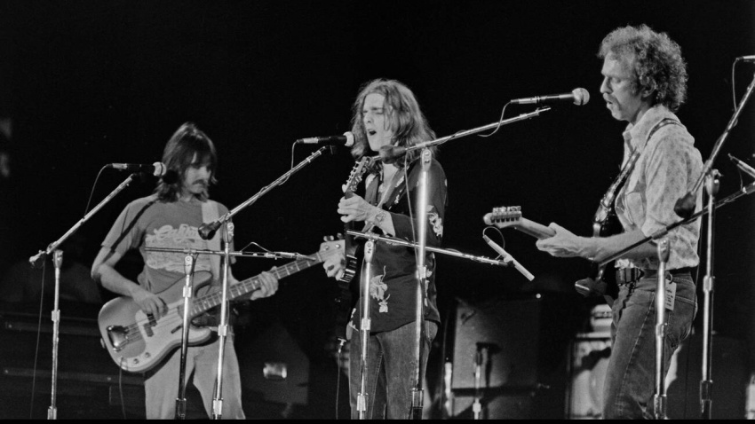 3DCYAKF 3DCYAKF The rock band The Eagles perforrm at Kent State Uinversity on May 3, 1975. From left are Randy Meisner, Glenn Frey and Bernie Leadon. Ernie Mastroianni photo