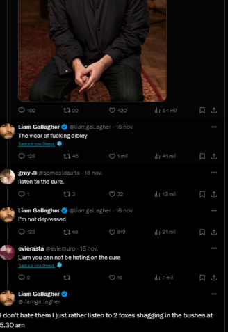 Imagen de la conversación de Liam Gallagher en X
