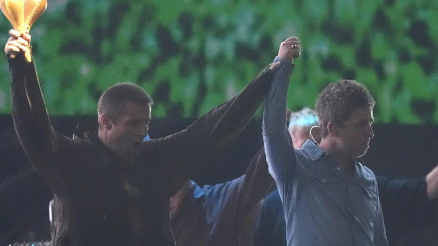 This picture is available for editorial usage only until July 4, 2026 Liam and Noel Gallagher arrive as Oasis takes to the stage at the Principality Stadium, Cardiff, for the band's long-awaited reunion tour kicks off in Wales. Picture date: Friday July 4, 2025.