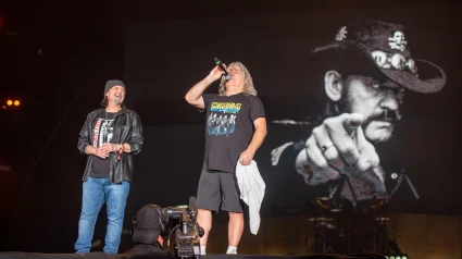 2JT099W ne 23, 2022: Phil Campbell and Mikkey Dee (formerly of Motorhead) remember Ian "Lemmy" Kilmister at a memorial ceremony at the Hellfest Open Air festi