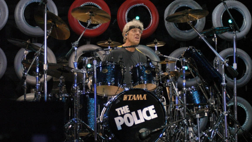 CG0MWY Stewart Copeland & The Police performing at the"LIVE EARTH" concert in East Rutherford, NJ @ Giants Stadium.